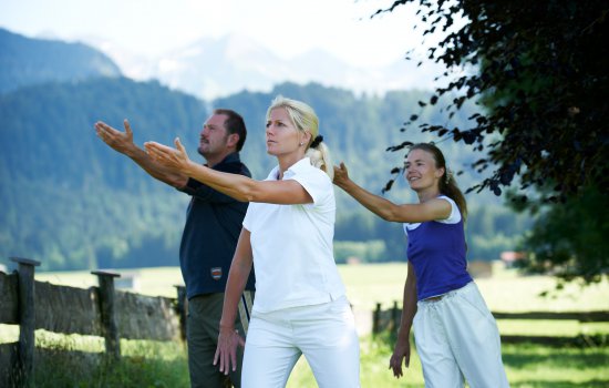 Yoga group in the garden